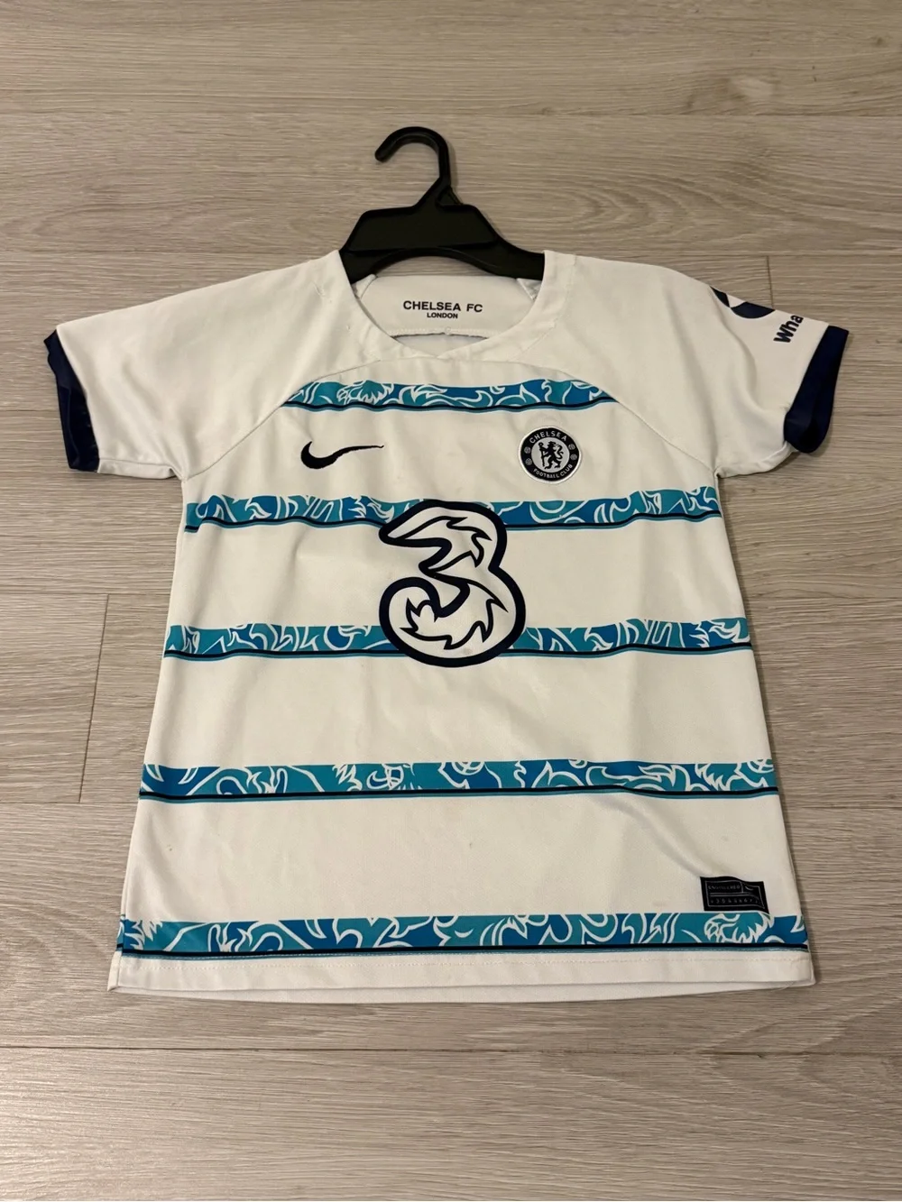 Chelsea FC Kids White & Teal Striped Soccer Jersey by Nike